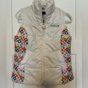 Coogi white polyester puffer ski vest size‎ Medium colorful logo design